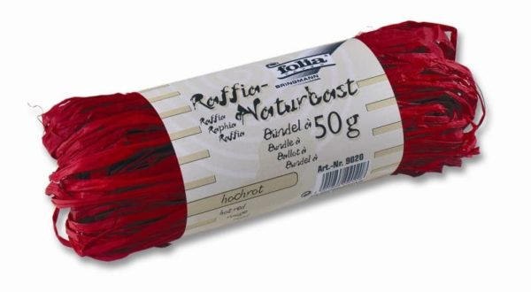 Bast: Raffia Naturbast, Farbe: rot, 50 g - Folia 9020 | Bejol Bastelshop