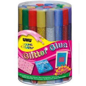 UHU 76 Original Glitter Glue Runddose mit 24 Tuben à 20ml