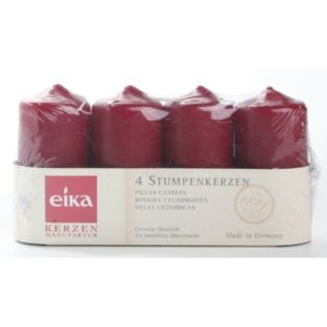 Eika Kerzen - Stumpenkerzen rot 80/40mm, 4er-Packung