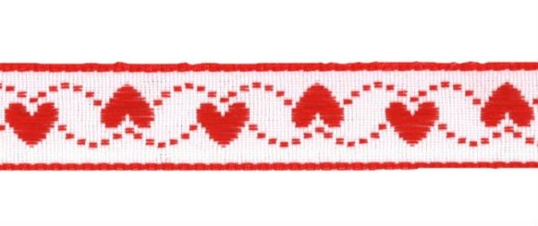 Stoffband Herzen 20m - Band aus Stoff mit roten Herzen zum Dekorieren und Geschenkeverpacken | Bejol Bastelshop