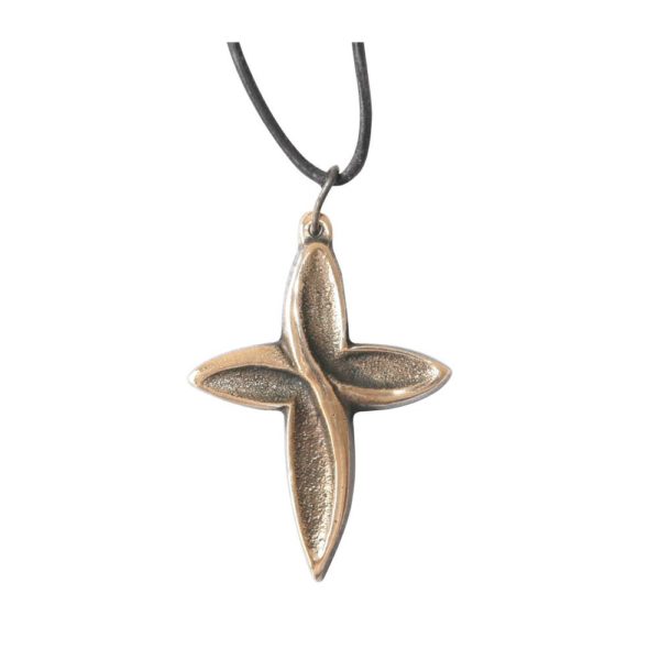 Umhängekreuz Bronzekreuz Anhänger am Band, spitze Form, 5cm