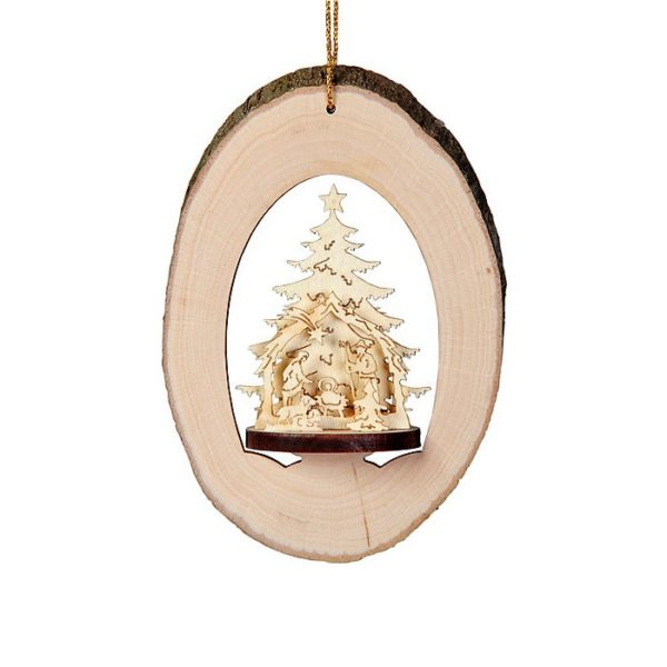 Deko Holz Anhänger Weihnachten - 3D Astscheibe Krippe 14cm | Bejol Bastelshop