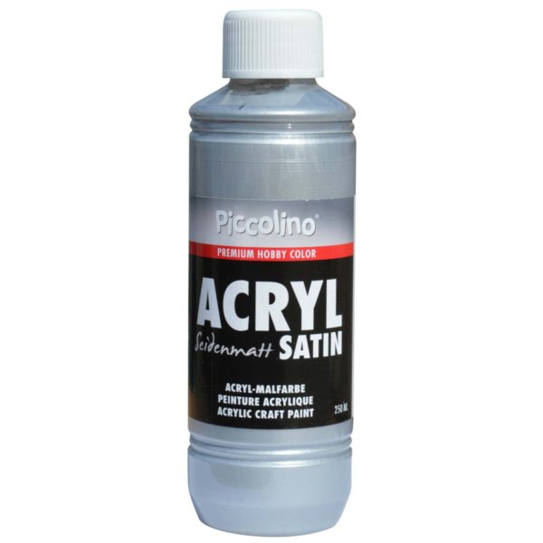 Acrylfarbe seidenmatt Silber 250ml Flasche - Piccolino Acryl Satin, Premium Hobby Color | Bejol Bastelshop