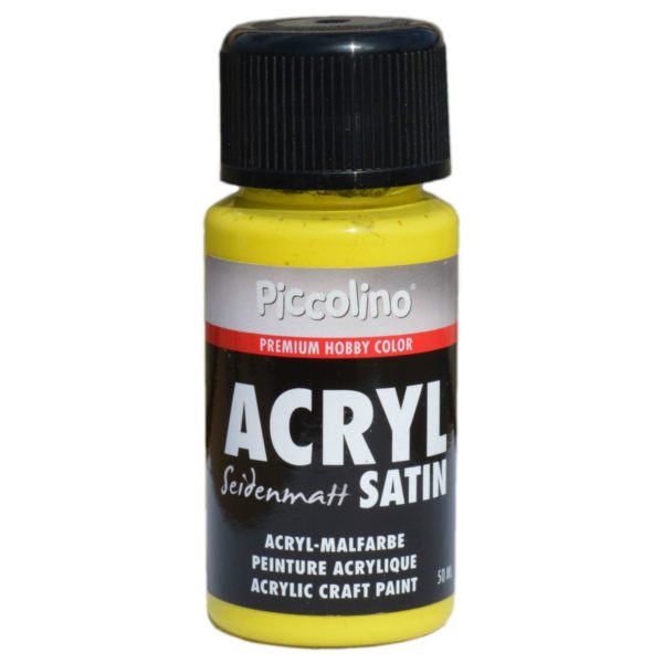 Acrylfarbe seidenmatt, Primär-Gelb 50ml - Piccolino Acryl Satin - Premium Hobby Color | Bejol Bastelshop