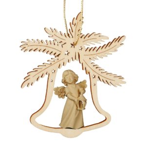 Christbaumschmuck Holz natur Glocke mit Engel, Höhe 9cm