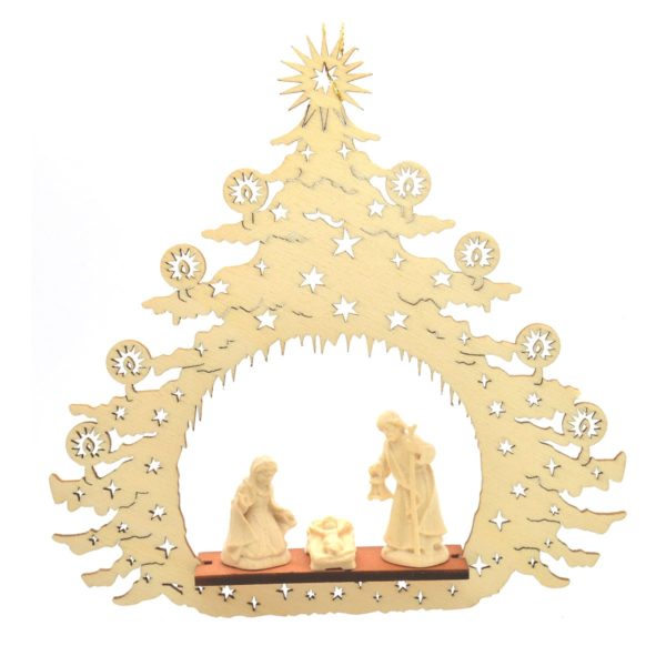 Holz Deko Anhänger Weihnachten - Tannenbaum Krippe Hl Familie, 14cm