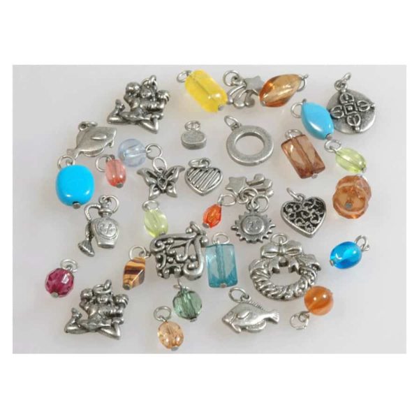 32 Charms Anhänger - Mix 12 Charms & 20 Perlen Anhänger Farbe Altsilber | Bejol Bastelshop