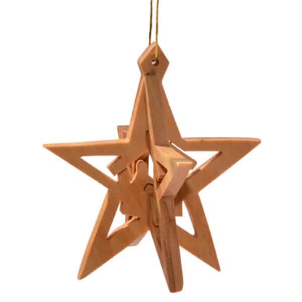 Christbaumschmuck Olivenholz aus Bethlehem - 3D Stern mit Krippe, 6cm | Bejol Bastelshop