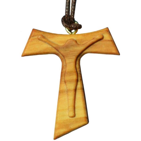 Umhängekreuz Olivenholz - Tau-Kreuz Anhänger mit Korpus, 4cm | Bejol Bastelshop