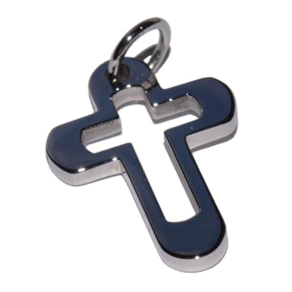 Edelstahl Kreuz Anhänger mit Durchbruch-Motiv Kreuz, 2,5cm