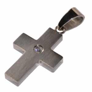 Edelstahl Kreuz Anhänger mit Stein - Edelstahl gebürstet, 2,5cm