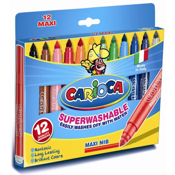 12er Set Fasermaler dick - Filzstifte auswaschbar Carioca Maxi Superwashable | Bejol Bastelshop