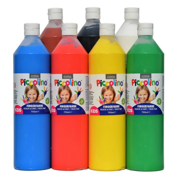 Piccolino Fingerfarben Set 7er-Set. 7 verschiedene Farben in 750 ml Flaschen. Wasserlösliche Fingermalfarbe für Kinder in leuchtenden Farben.