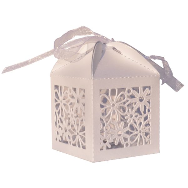10x Geschenkschachtel klein weiß - Blumen - Hochzeit Bonbon 5x5x7,5cm | Bejol Bastelshop