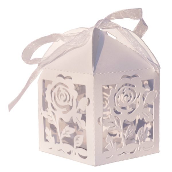 10x Geschenkschachtel klein weiß - Rosen - Hochzeit Bonbon 5x5x7,5cm