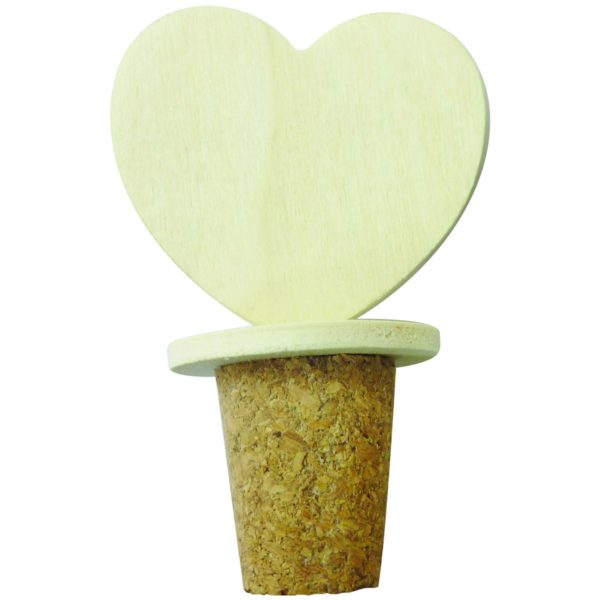 6 Zierkorken Holz-Herz - Flaschenkorken mit Motiv Herz aus Holz natur zum Bemalen | Bejol Bastelshop