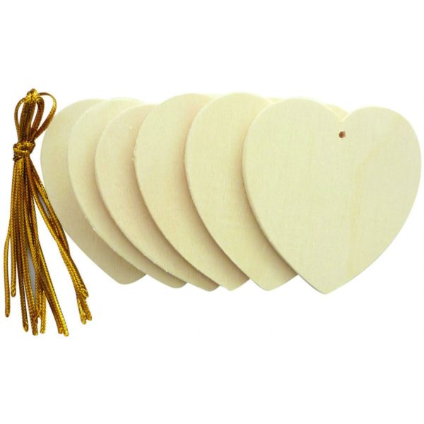 Holzherzen zum Hängen 6cm - Holz natur zum Basteln & Bemalen, 6er-Pack | Bejol Bastelshop