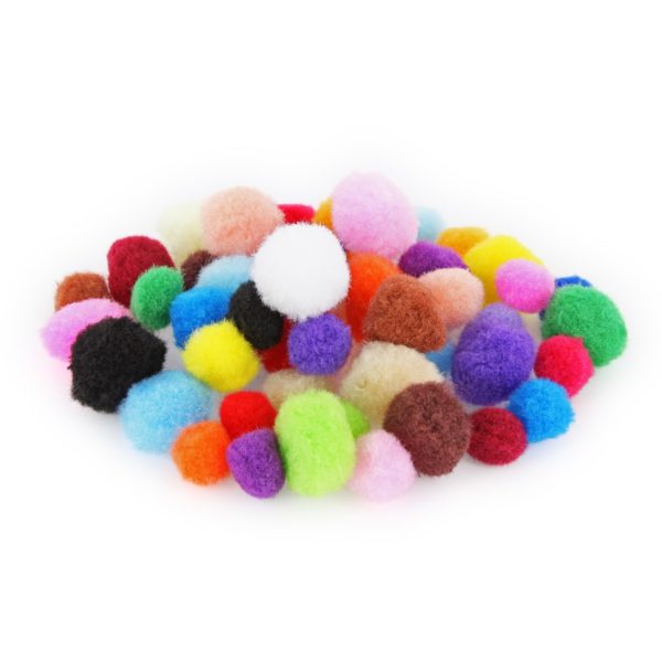 Pompons Mix bunt - 48 Pom Poms farbig gemischt, 2 Größen Ø 15 & 20mm | Bejol Bastelshop