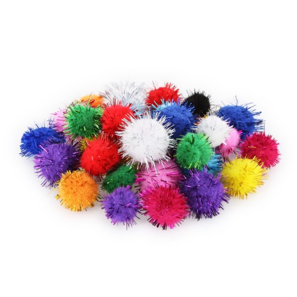 Glitzer Pompons Mix bunt - 33 Glitter Pom Poms, 2 Größen Ø 15 & 20mm | Bejol Bastelshop