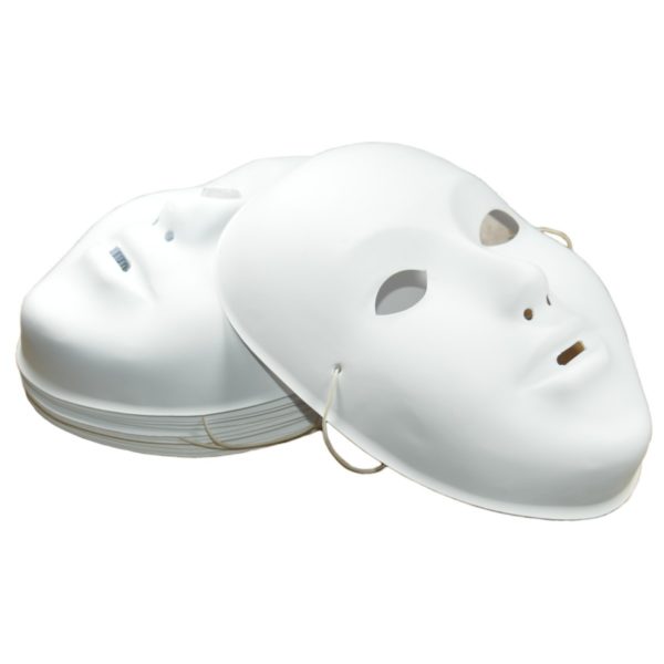 12 Kindermasken zum Bemalen Kunststoff weiß für Fasnacht, Karneval - H 18cm | Bejol Bastelshop