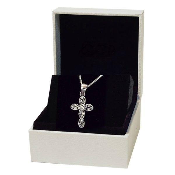Kreuz Anhänger 925 Silber 24mm filigran & verschlungen an Silberkette