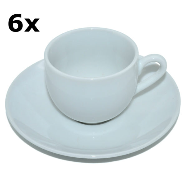 6 Porzellan-Espressotassen mit Untertassen weiß zum Bemalen, 105ml, H 5 x Ø 6cm | Bejol Bastelshop