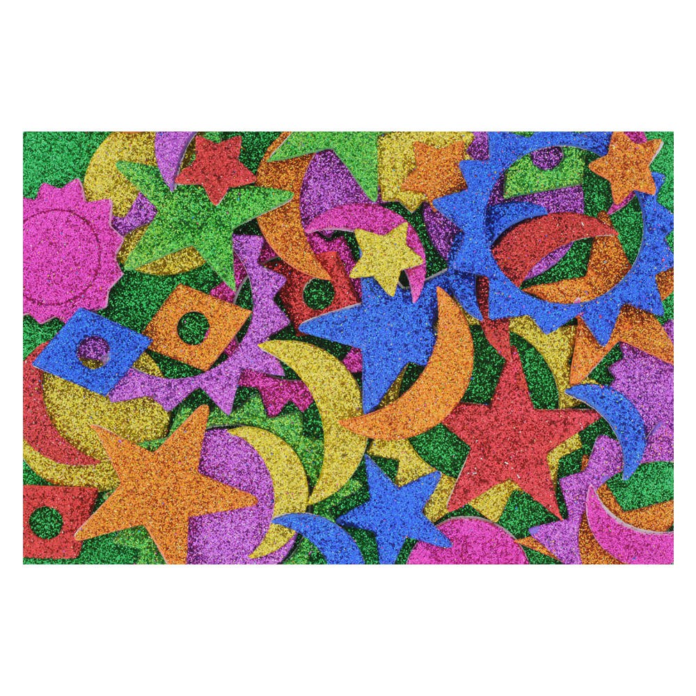 Moosgummi Glitzer Sticker selbstklebend - Sonne, Mond, Sterne