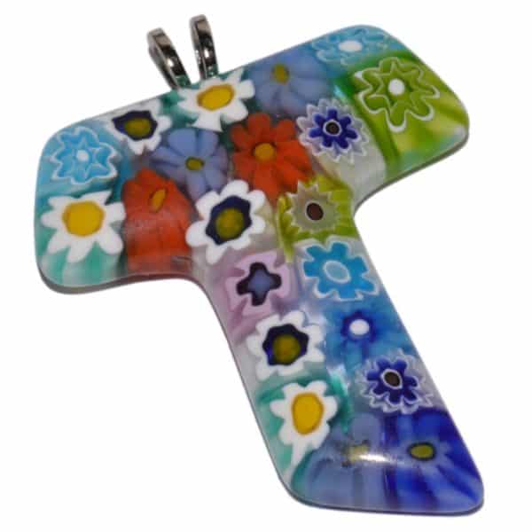 Murano Glas Millefiori Kreuz-Anhänger 30x28mm | Bejol Bastelshop