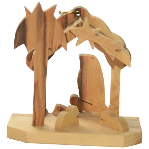 Holz Anhänger Minikrippe Olivenholz Christbaumschmuck Bethlehem 6cm