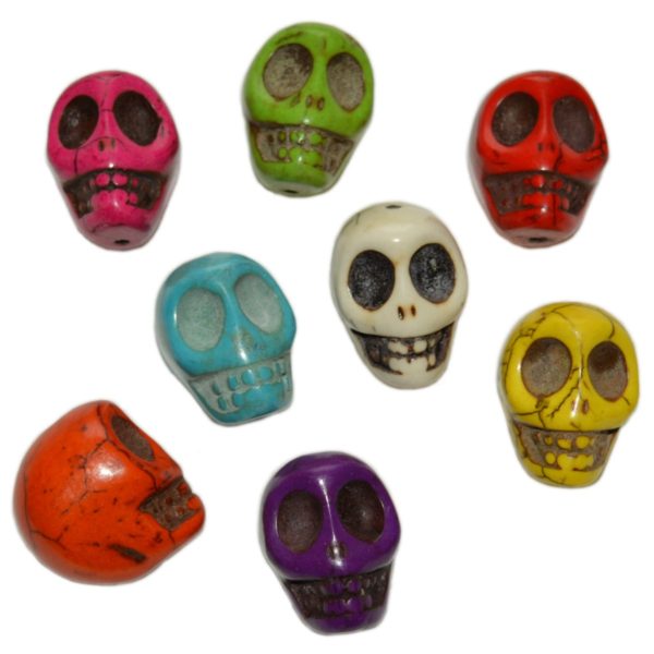Totenkopfperle Ø 22mm - Set mit 8 Totenkopf Perlen Howlith farbig gemischt