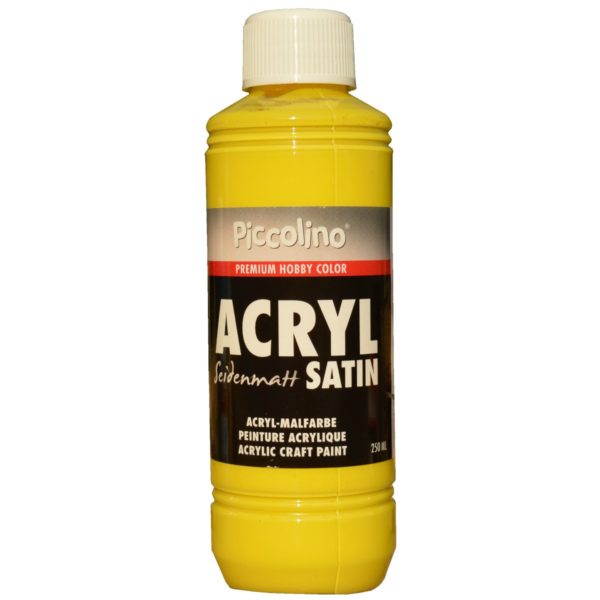 Acrylfarbe seidenmatt Primär-Gelb 250ml Flasche - Piccolino Acryl Satin, Premium Hobby Color | Bejol Bastelshop