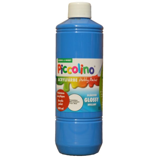 Glänzende Acrylfarbe Piccolino Hobby Paint, Primär-Blau 500ml Flasche | Bejol Bastelshop