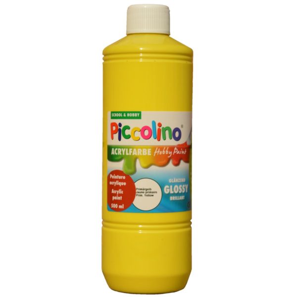 Glänzende Acrylfarbe Piccolino Hobby Paint, Primär-Gelb 500ml Flasche | Bejol Bastelshop