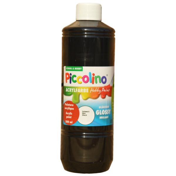 Glänzende Acrylfarbe Piccolino Hobby Paint, Schwarz 500ml Flasche | Bejol Bastelshop