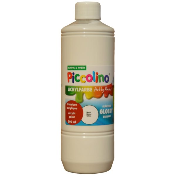 Glänzende Acrylfarbe Piccolino Hobby Paint, Weiß 500ml Flasche