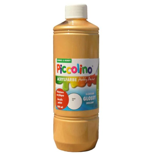 Glänzende Acrylfarbe Piccolino Hobby Paint, Gold 500ml Flasche | Bejol Bastelshop