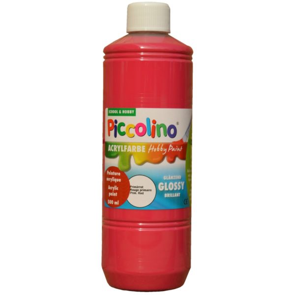 Glänzende Acrylfarbe Piccolino Hobby Paint, Primär-Rot 500ml Flasche | Bejol Bastelshop