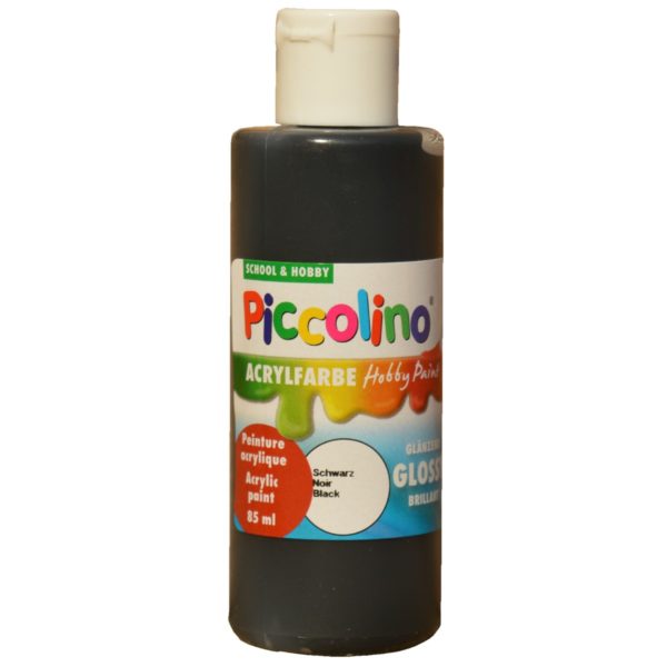 Glänzende Acrylfarbe Piccolino Hobby Paint, Schwarz 85ml Flasche | Bejol Bastelshop