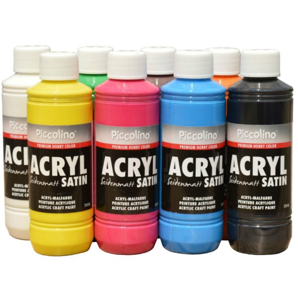 Acrylfarben Set seidenmatt 8x250ml - Piccolino Acryl Satin, Premium Hobby Color