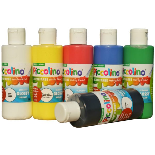 Acrylfarben Set 6x85ml Piccolino Hobby Paint glänzend - 6 Flaschen je 85ml | Bejol Bastelshop