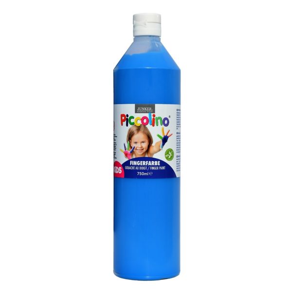 Piccolino Fingerfarbe blau, 750 ml Flasche. Wasserlösliche Fingermalfarbe für Kinder in leuchtenden Farben.