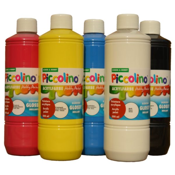 Acrylfarben Primärfarben Set 5x500ml - glänzend - Piccolino Hobby Paint | Bejol Bastelshop