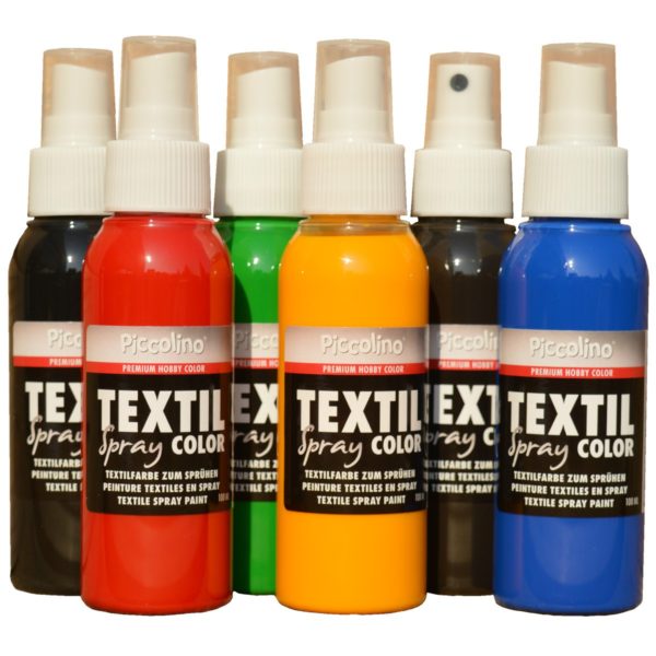 Textilfarben Spray 6er Set - PICCOLINO Textilspray 6x100ml Textilsprühfarben | Bejol Bastelshop