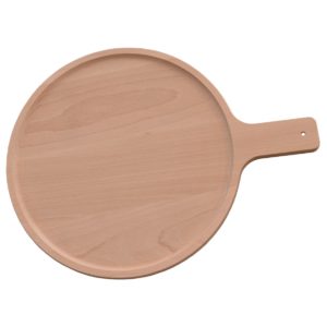 Pizzabrett Holz rund Ø 31cm mit Griff - massives Buchenholz, 2cm stark