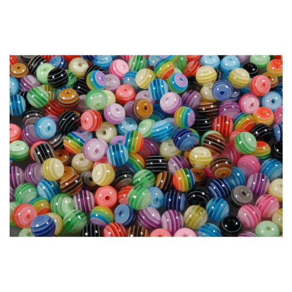 Plastikperlen gestreift, Kunststoffperlen Bunt Mix 16mm, 200g (ca. 80 Stück) | Bejol Bastelshop