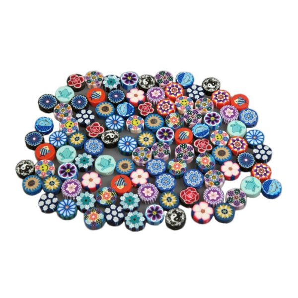 100 Polymerperlen - flache Scheibenperlen Millefiori Ø 10mm 5x20 Stk sortiert | Bejol Bastelshop