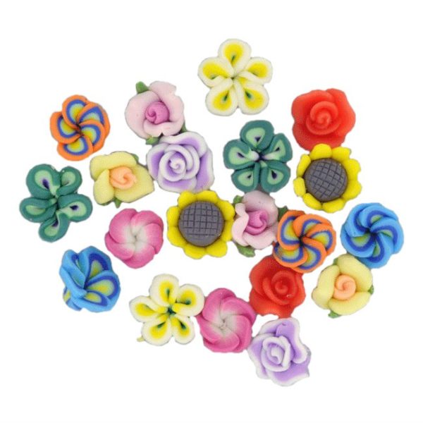 20 Polymer Perlen Blumen Ø 10mm, 10 Sorten je 2 Stk | Bejol Bastelshop