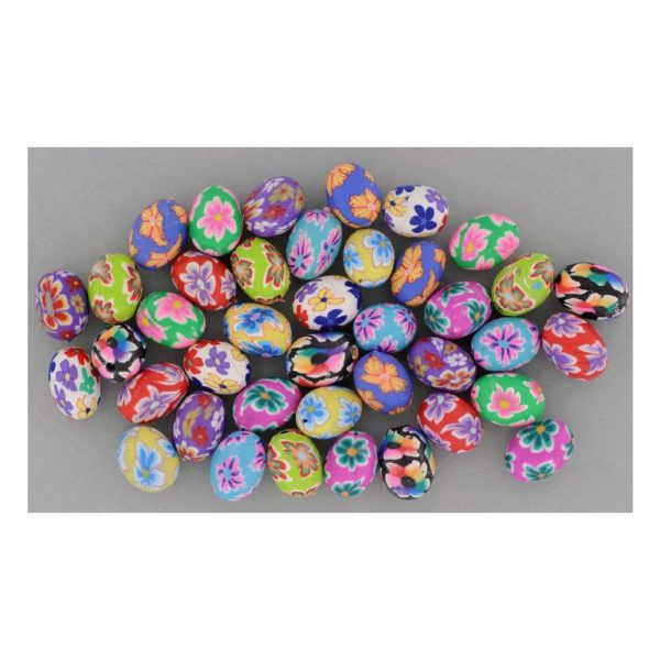 Polymerperlen oval 11x14mm Bunt Mix Blumen Millefiori schöne Farben, 40 Stk | Bejol Bastelshop