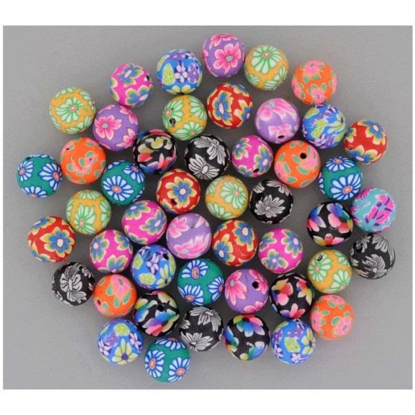 Polymerperlen rund 10mm Bunt Mix Blumen Millefiori in schönen Farben, 50 Stk | Bejol Bastelshop