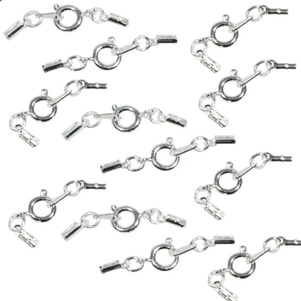 Federringverschluss Springring 6mm versilbert mit Klemm-Endstück für Bänder, 100 Stk | Bejol Bastelshop